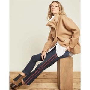 VERONICA BEARD Carolyn 10" Baby Boot Midnight Fray Red Stripe Jeans Size 24 $298